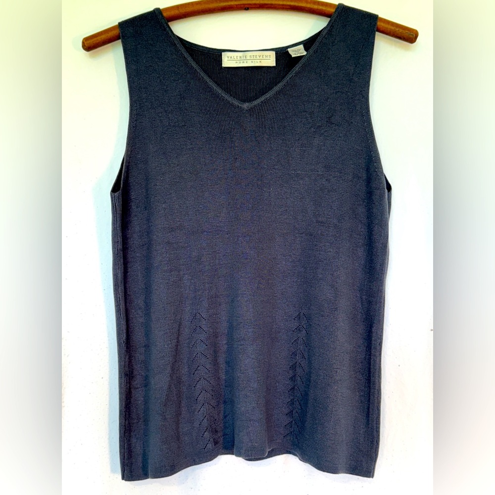 Valerie Stevens, Pure Silk gray top with cut-out design at lower half front